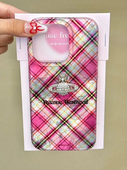 Pink Plaid Saturn Phone Case