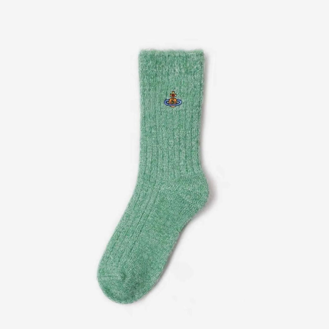 Orb Embroidered Soft Knit Crew Socks