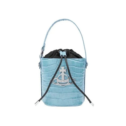 Croc-Effect Drawstring Bucket Bag