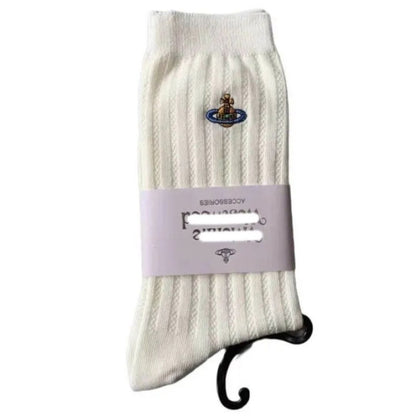 Embroidered Orb Ribbed Socks