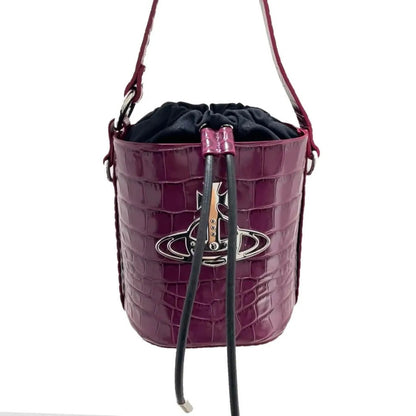 Croc-Effect Drawstring Bucket Bag