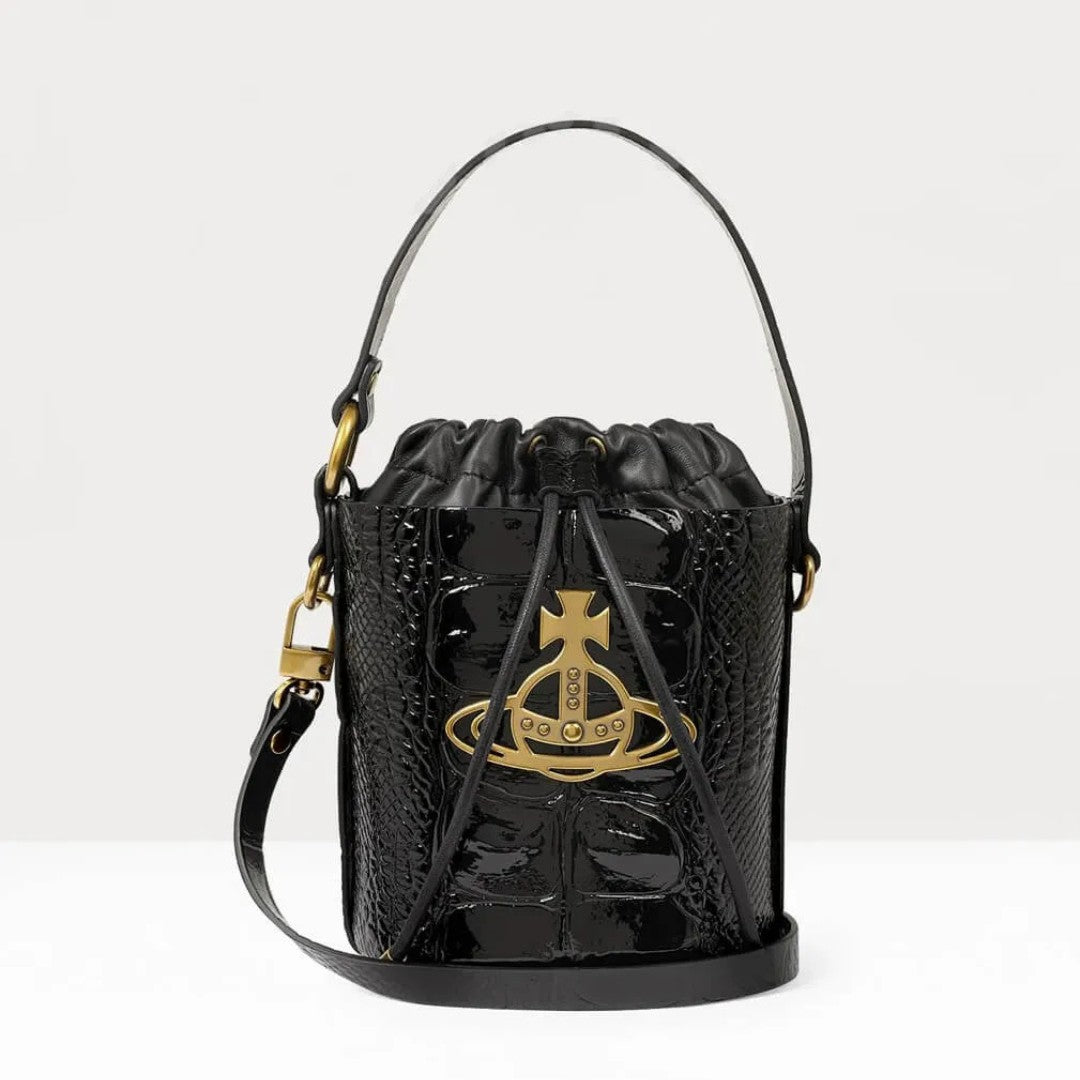 Croc-Effect Drawstring Bucket Bag