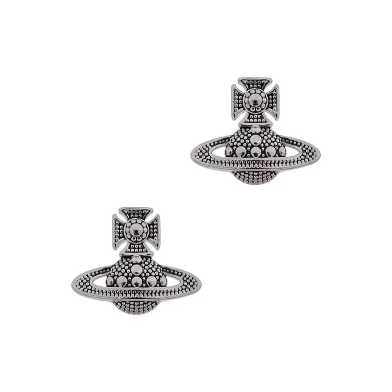 Dot‑Matrix Saturn Trumpet Drop Earrings