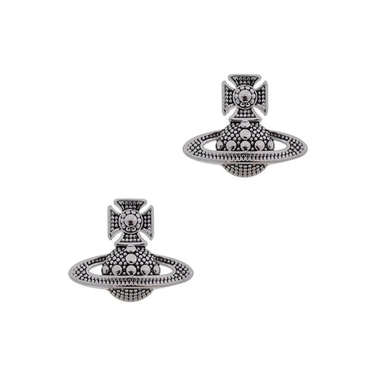 Dot‑Matrix Saturn Trumpet Drop Earrings