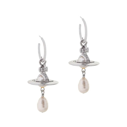 Baroque Pearl Hoop Earrings with Crystal Orb