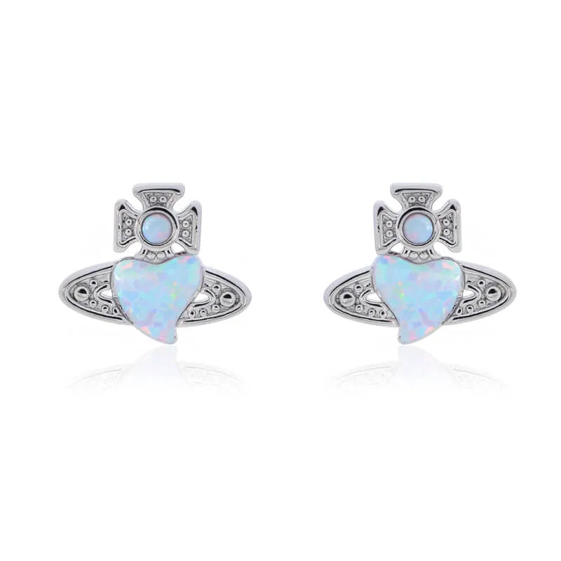 Natural Opal Heart Stud Earrings