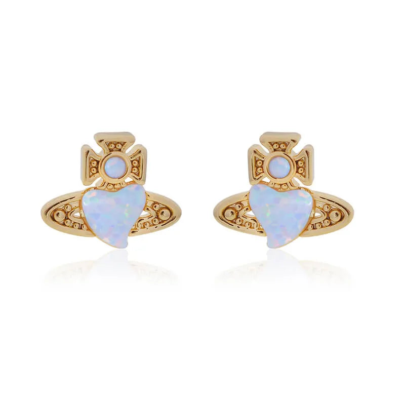 Natural Opal Heart Stud Earrings