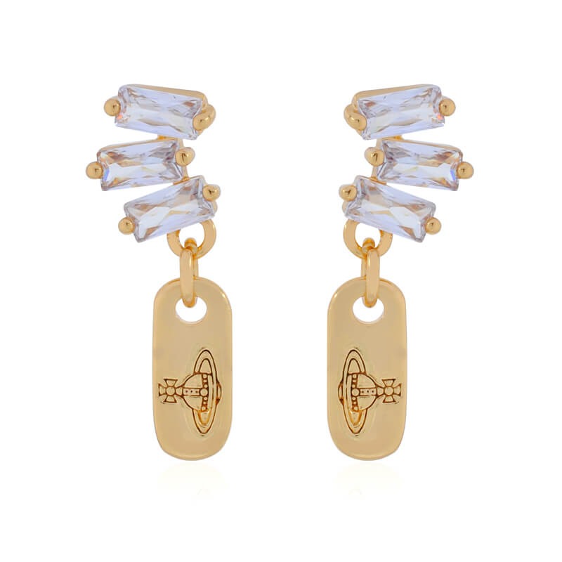 Square Zirconia Tag Earrings (with box)