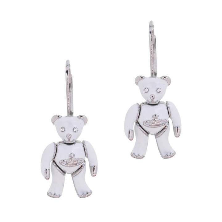 Cubic White Lacquered Movable Bear Earrings (with box)