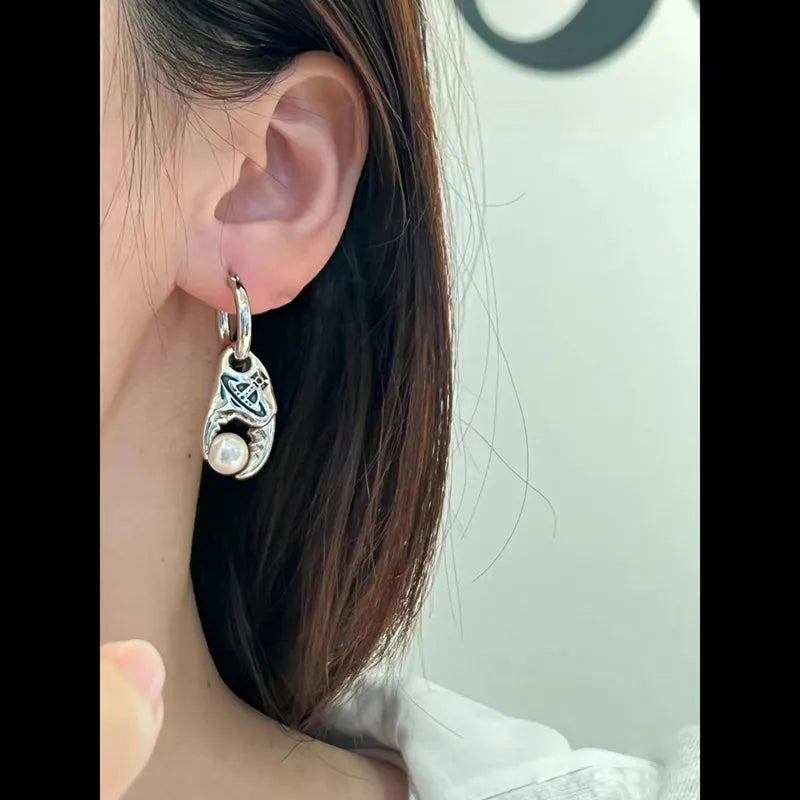 Orb Claw Drop Hoop Earrings