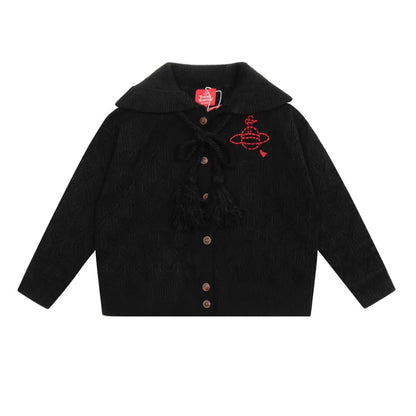 Tassel Collar Knit Cardigan