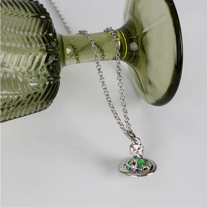 Green Orb Necklace and Earrings Set (with box)
