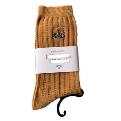 Embroidered Orb Ribbed Socks