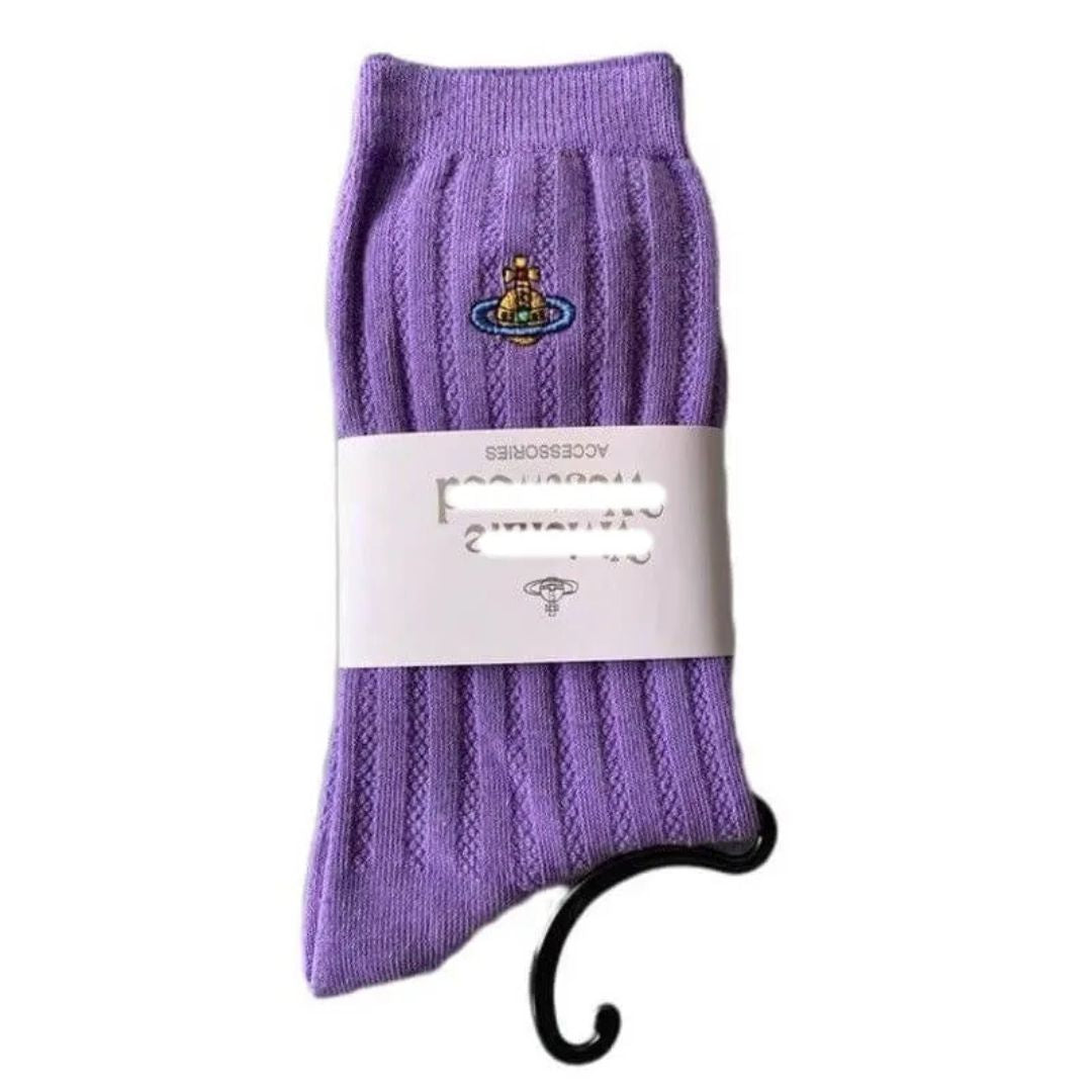 Embroidered Orb Ribbed Socks