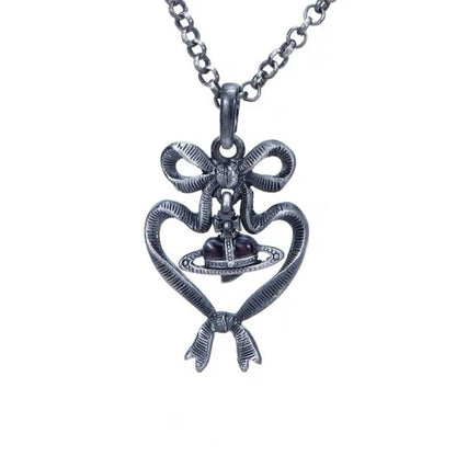 Baroque Ribbon Heart Saturn Necklace