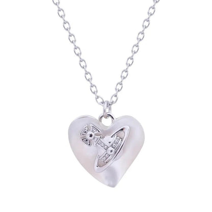 Big Saturn Seashell Heart Necklace