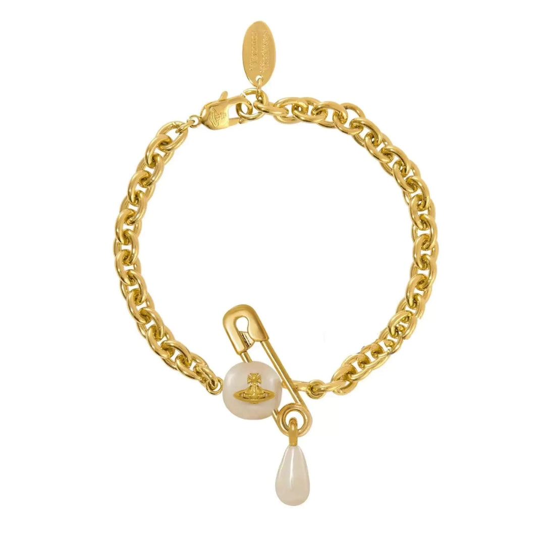 Pearl Drop Safety Pin Chain Bracelet (with Box)