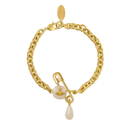 Pearl Drop Safety Pin Chain Bracelet (with Box)