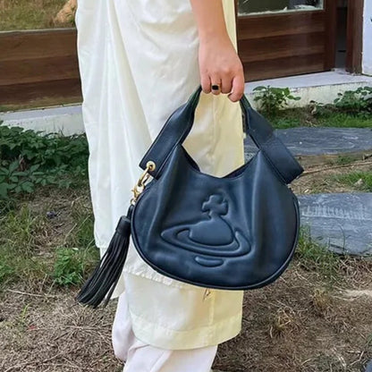 Curved Saturn Leather Bag