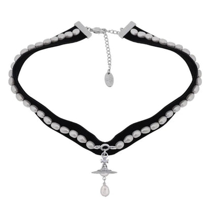 ALEKSA Velvet Baroque Pearls Choker Necklace