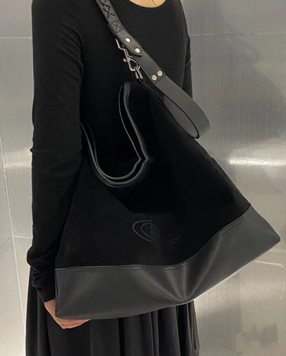 Oversized Suede Leather Hobo Tote