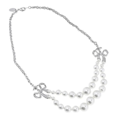 Double Ribbon Pearl Necklace