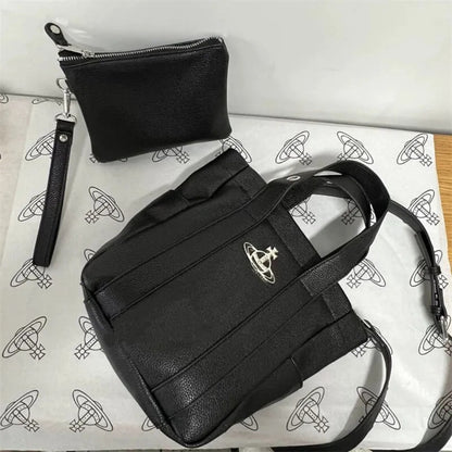 Structured Leather Tote with Pouch