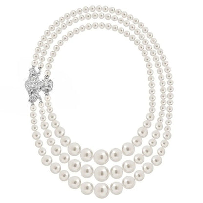 Regal Triple Strand Pearl Necklace with Embellished Orb Accent