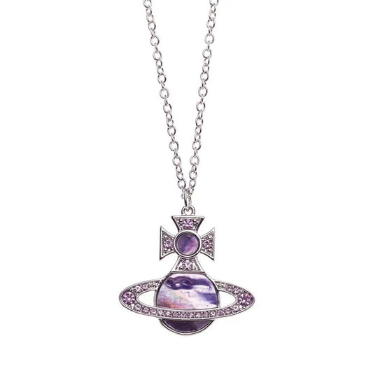 RINA Diamond Shell Saturn Necklace