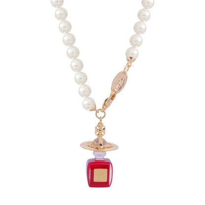 Perfume Bottle Pearl Saturn Necklace