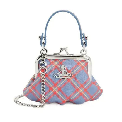Mini Granny Frame Purse in Blue Plaid