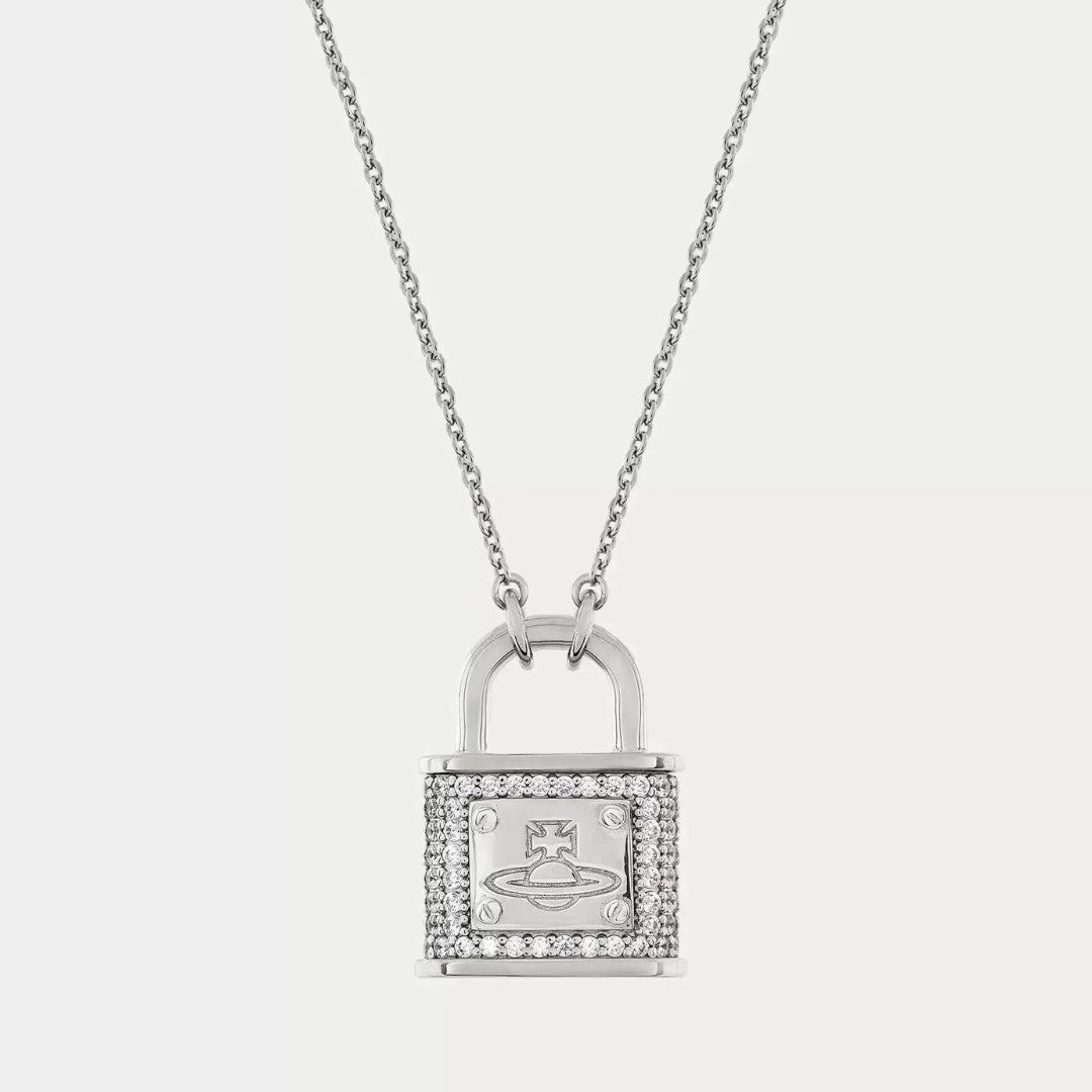 Fitzrovia Pendant Full Diamond Lock Necklace