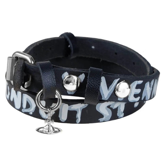Graffiti-Print Leather Saturn Choker