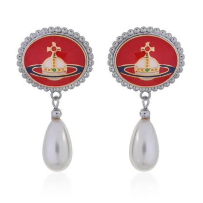 Enamel Lace Pearl Earrings