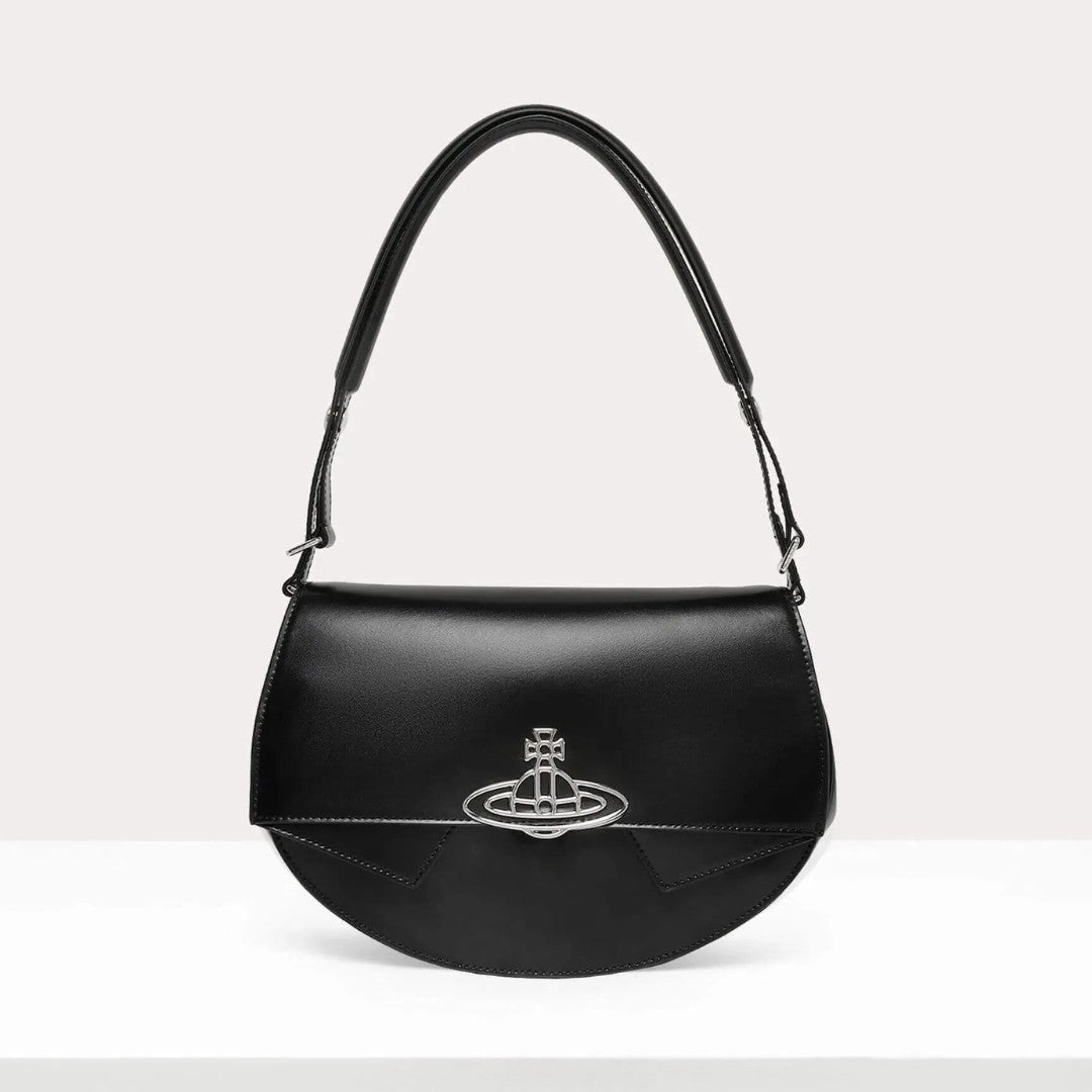 Curved Leather Saturn Shoulder Bag