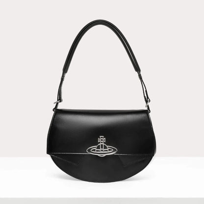Curved Leather Saturn Shoulder Bag