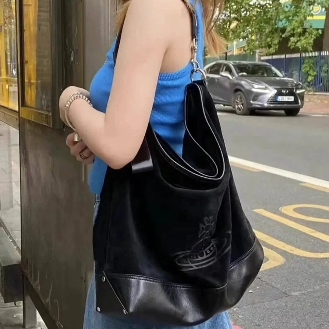 Oversized Suede Leather Hobo Tote