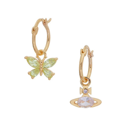 Butterfly & Orb Mismatched Charm Hoop Earrings