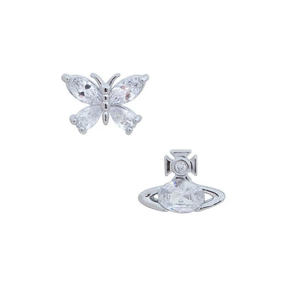 Butterfly & Orb Mismatched Stud Earrings