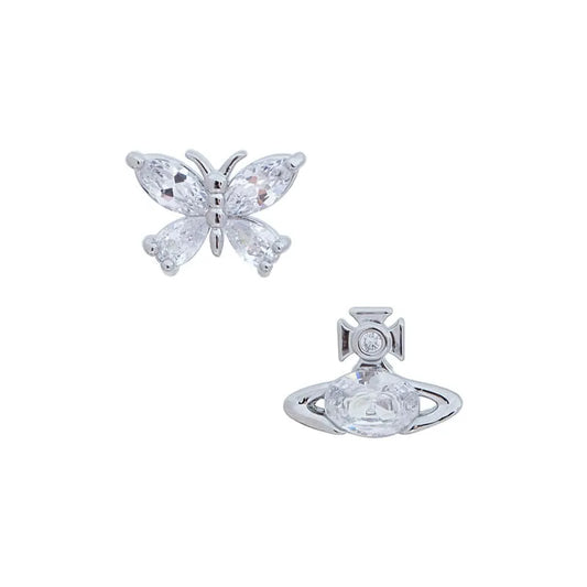 Butterfly & Orb Mismatched Stud Earrings