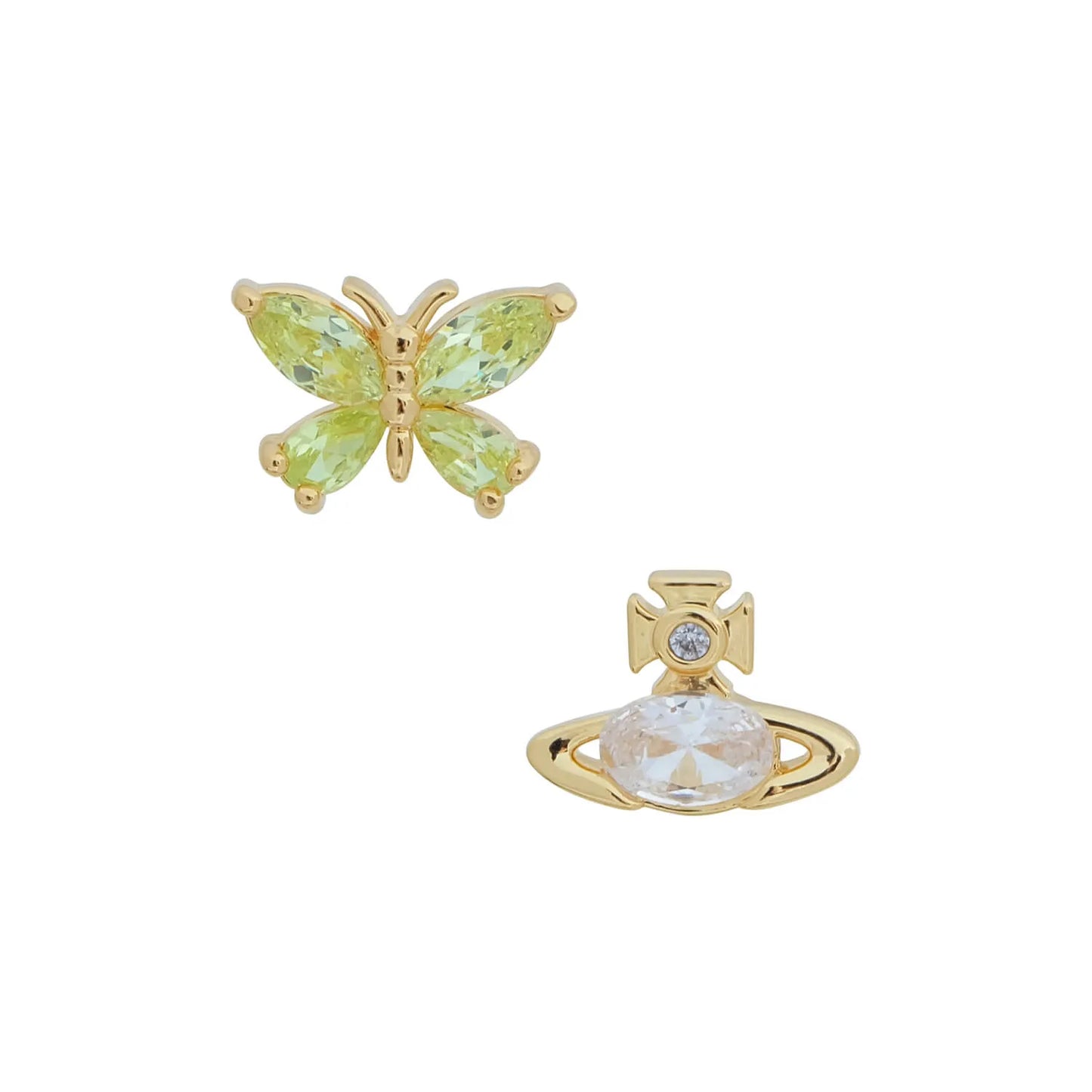 Butterfly & Orb Mismatched Stud Earrings