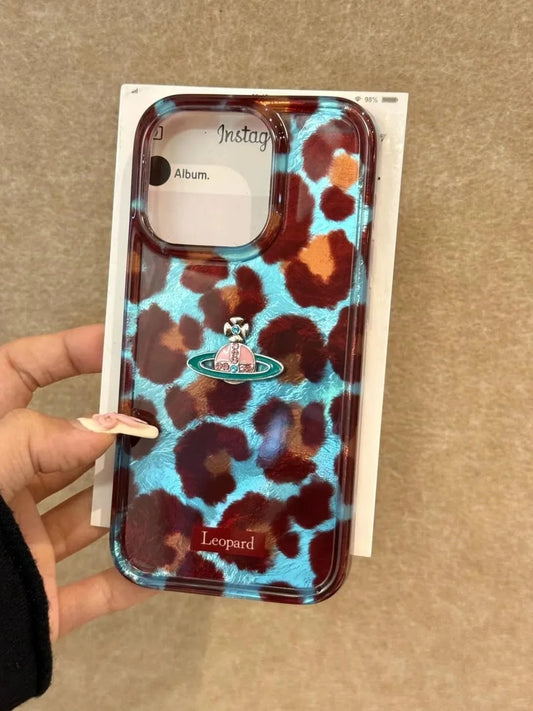 Blue Leopard Saturn Phone Case
