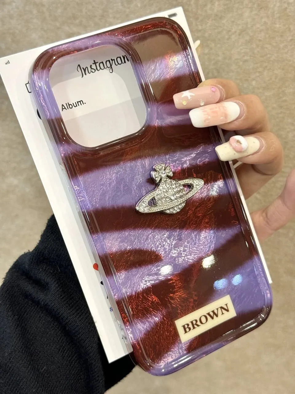 Leopard Stripe Patchwork Saturn Phone Case