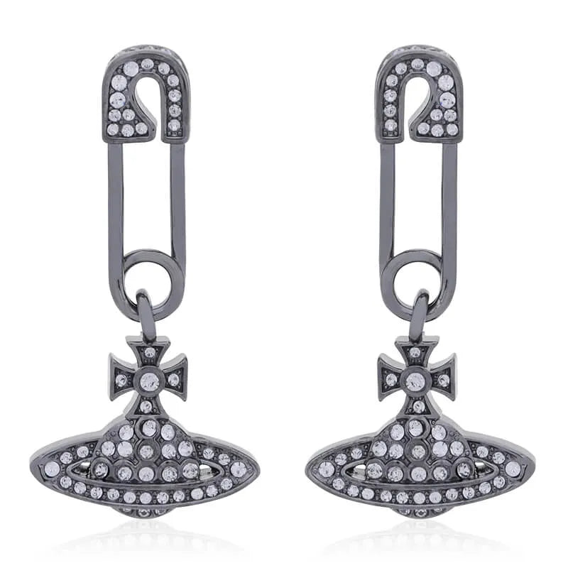 Safety Pin Orb Drop Earrings