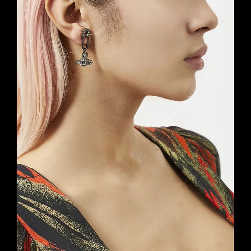 Safety Pin Orb Drop Earrings