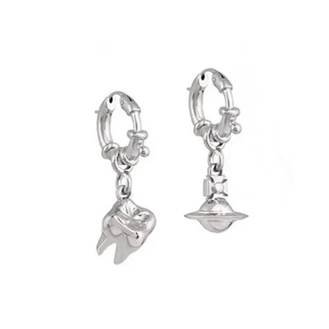 Tooth & Orb Mismatched Hoop Earrings