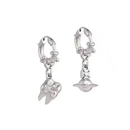 Tooth & Orb Mismatched Hoop Earrings