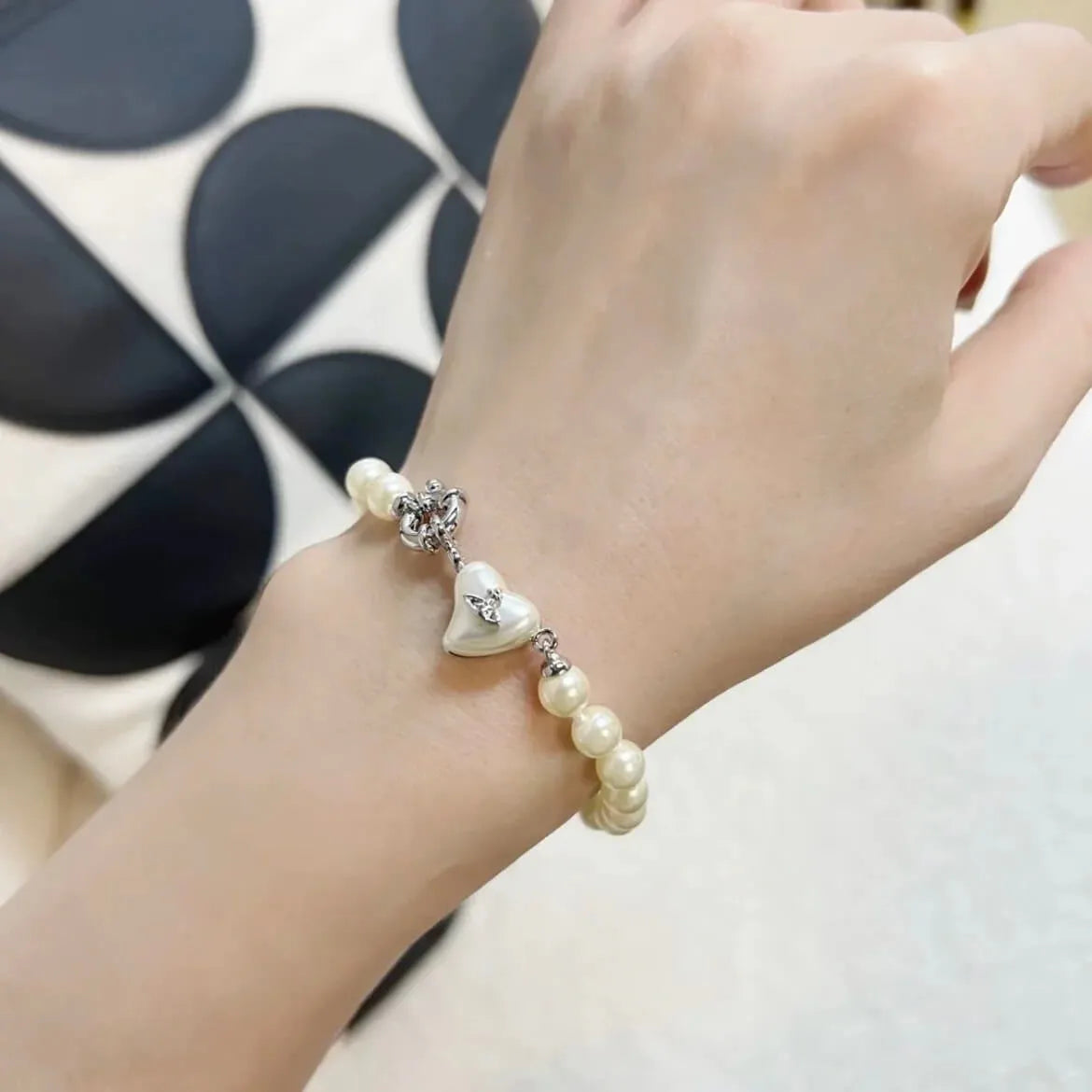 Pearl Heart Charm Bracelet