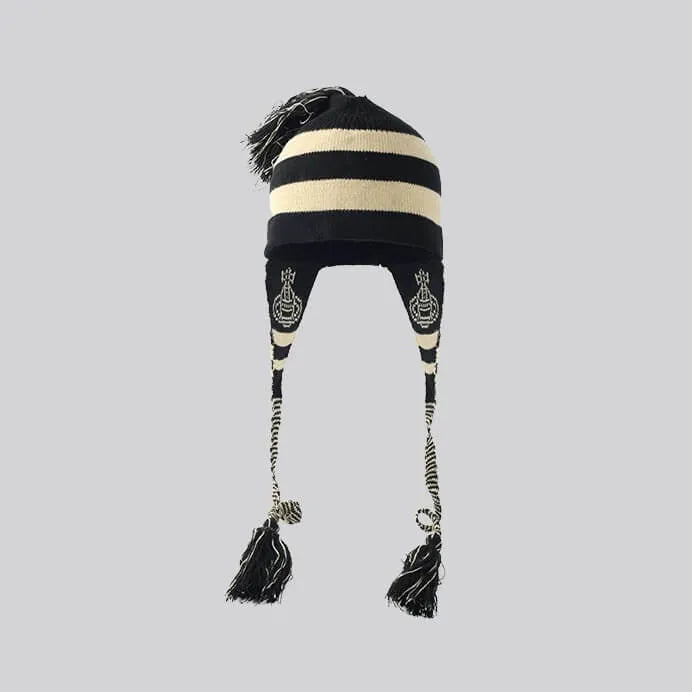  Bold Stripe Knit Tassel Beanie