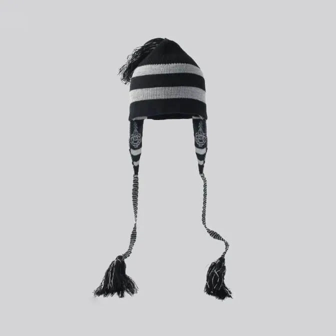  Bold Stripe Knit Tassel Beanie